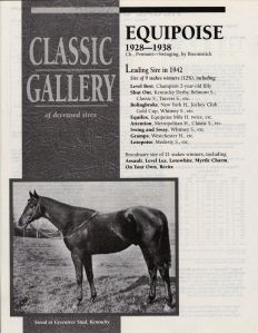 EQUIPOISE'S passing was noted in all the major race publications. 