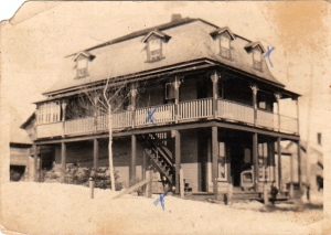 The General Store, Ways Mills, Quebec. My grandmother has marked with an X the top window where the fire started that burned the store to the ground. (The other two Xs indicate where "Myrna fell down the stairs.")